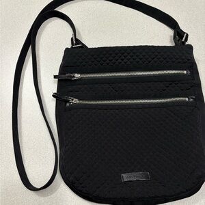 Vera Bradley Black Quilted Crossbody Bag with Zippers GUC